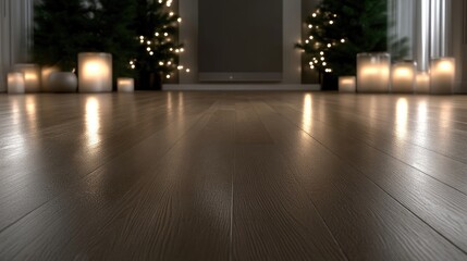 Festive room with wooden floor and candles