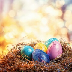 Obraz premium Springs colorful eggs in a nest