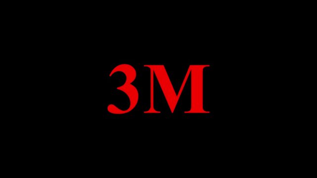 Abstract glowing 3M text animation on black background. 3M Followers Celebration text animation effect.