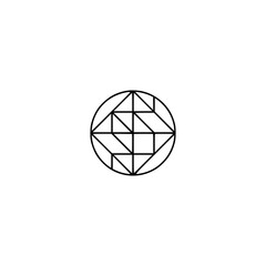 Obraz premium Minimalist Geometric Logo: Circle with Square and Triangle Grid