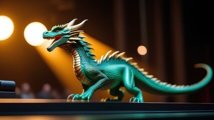 Fototapeta premium Green dragon on stage in the spotlight 