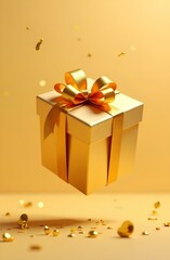golden gift box with golden ribbon and bow