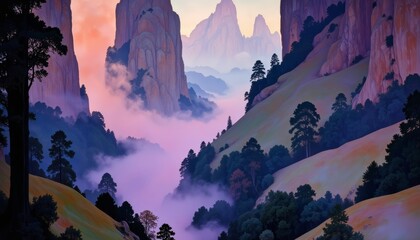 A fairyland in the valley clouds and mist