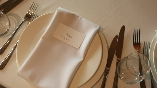 set of serving dishes on the table in a restaurant plate fork knife