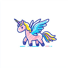 Obraz premium whimsical unicorn illustration with colorful wings and vibrant mane, perfect for fantasy lovers