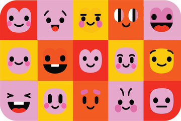 Diverse Emoji Faces: Expressive Emotions, Vector Illustration of Communication and Digital Interaction in a Colorful, Playful Design.