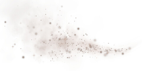 Magic chocolate brown smoke with glitter and small particles of twinkling stars. Fog with luminous particles. Chocolate brown vapor with stardust. PNG.