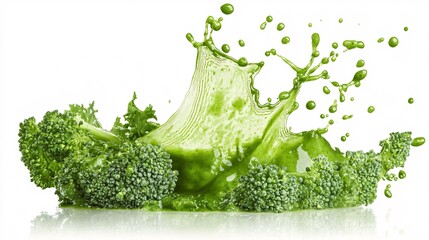 Isolated splash of green smoothie with broccoli crown impact