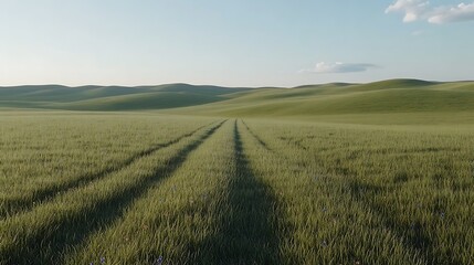 Obraz premium Expansive field of long grass gently swaying in the breeze under a bright sunny sky