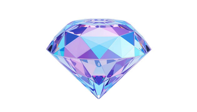 Glossy 3D diamond featuring pastel gradient colors of blue, pink, and purple png