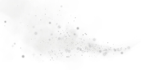 Magic white smoke with glitter and small particles of twinkling stars. Fog with luminous particles. White vapor with stardust. Morning fog over land or water surface, magic haze. Fog or smoke. PNG.