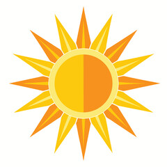 A bright yellow sun with rays symbolizing warm summer weather 