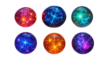 Glowing mystical stones illuminated with vibrant colors and intricate textures