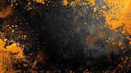 Vivid Abstract Background Featuring Dynamic Black and Orange Splatter Patterns with Textured Surfaces