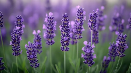 Purple lavender field stretches into a dreamy, blurred horizon. A tranquil escape filled with vibrant color and peaceful serenity