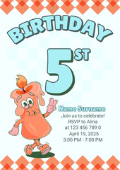 Groovy 5th Birthday Invitation – Retro Candle Party Card