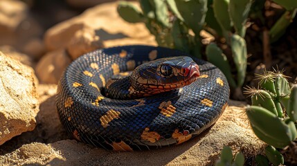 Fototapeta premium Coiled Snake in Desert Setting