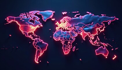 Abstract world map with glowing technology elements , technology, circuit board