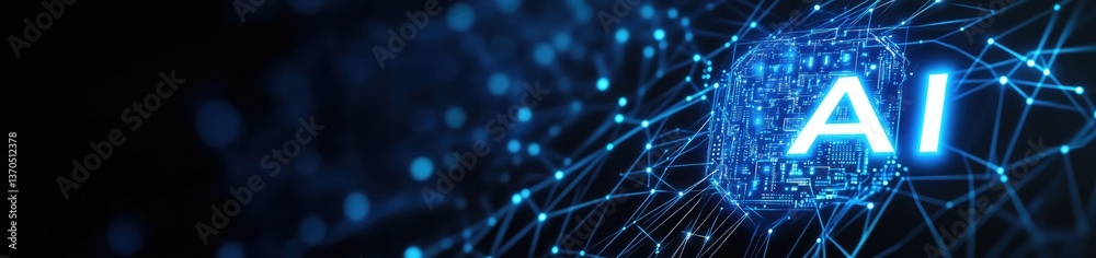 Poster vibrant blue ai network connecting dots and lines symbolizing artificial intelligence on a dark back