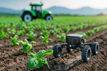 Autonomous AI Farming Tractor Plowing Field with Smart Sensors, Self-Driving Agricultural Vehicle, Precision Planting Technology, Soil Health Monitoring, Future of Farming, Smart Agriculture Machine
