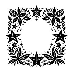 Black & White Star and Leaf Frame: Decorative Illustration