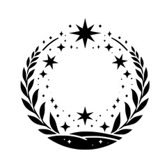 Celestial Wreath: Stars and Foliage, Minimalist Vector