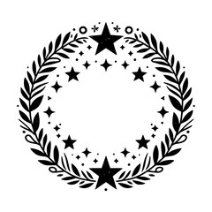 Elegant Starry Wreath Illustration - Black and White Circle Frame