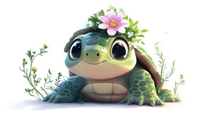 Adorable Cartoon Turtle in a Whimsical Fantasy Setting