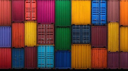 Fototapeta premium Colorful Stack of Cargo Containers at a Port
