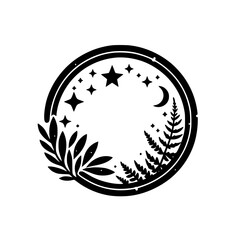 Celestial Nature Mandala, Black and White, Minimalist Design