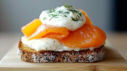 Smoked Salmon Open-Faced Sandwich with Dill Cream Cheese on Toasted Bread
