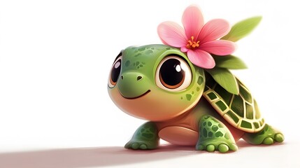 Adorable Cartoon Turtle in a Whimsical Fantasy Setting