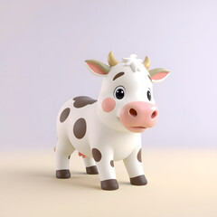 Cute cow as creatively designed single illustration, featuring pliable forms and a soft contrast color background