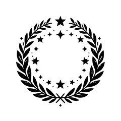 Minimalist Laurel Wreath with Stars - Black and White Vector
