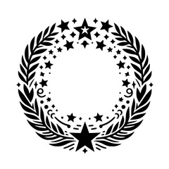 Black & White Star and Laurel Wreath Illustration