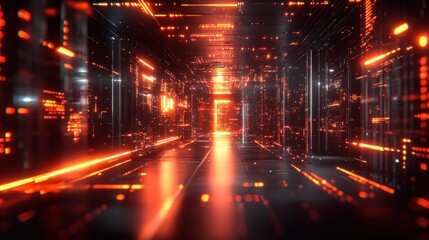 Naklejka premium Digital Corridor: A Journey Through Neon Lights