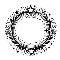 Celestial Wreath Vector - Black and White Floral Frame