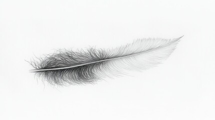Obraz premium A detailed monochrome pencil illustration of a delicate feather on white.