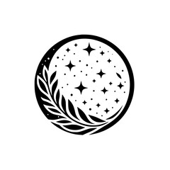 Celestial Circle: Black & White Starry Night Design