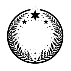 Celestial Wreath Vector: Starry Circle Frame in Minimalist Black and White