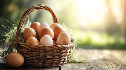 Banner for World Egg Day with tasty eggs in basket