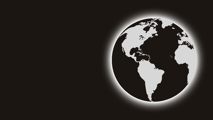 Illuminated globe on a dark background and space for text. Planet Earth