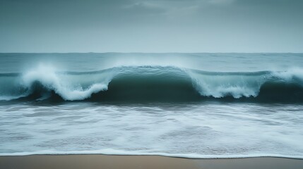Fototapeta premium Powerful ocean wave crashing on sandy beach