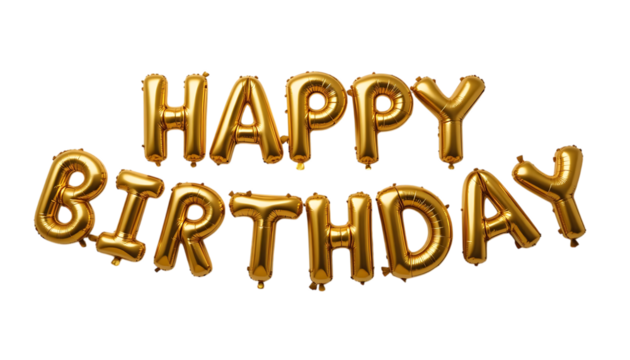 Golden balloon text Happy Birthday