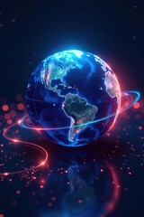 Obraz premium Interconnected world, vibrant blue globe surrounded by glowing lines , graphic, global