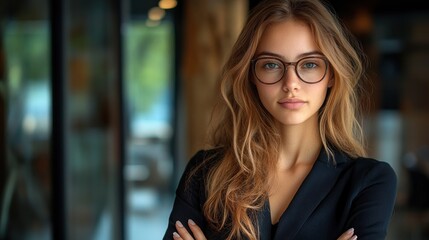 Obraz premium Portrait of a Confident Young Woman in Glasses