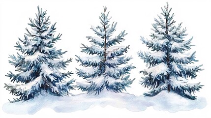 Obraz premium Enchanting Winter Forest: Detailed Watercolor Artwork of Spruces Amidst Snow