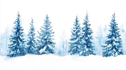 Naklejka premium Tranquil Winter Scenery: Snow-Laden Spruce Trees Hand-Drawn in Watercolor