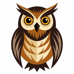 A stylized illustration of a brown owl with yellow eyes on a white background