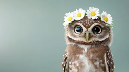 Fototapeta premium Owl in costume celebrates happiness enchanted forest photography whimsical close-up nature's joy
